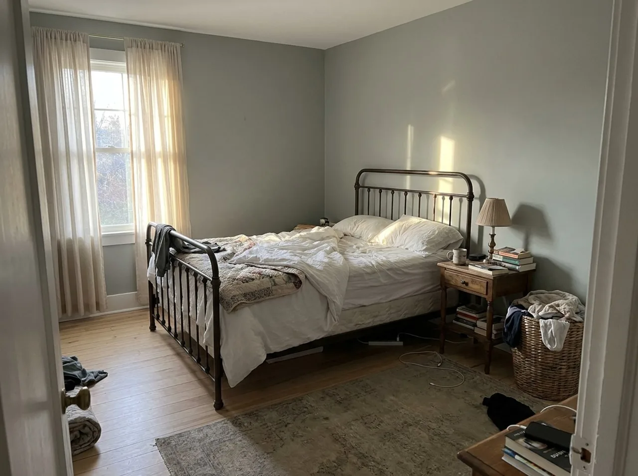 A bedroom before staging